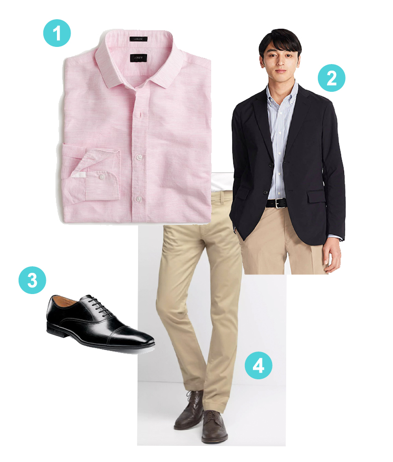 1. J. Crew 2. Uniqlo 3. Florsheim 4. Dockers