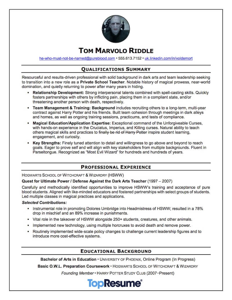 Tom Marvolo Riddle (a.k.a. Voldemort) resume