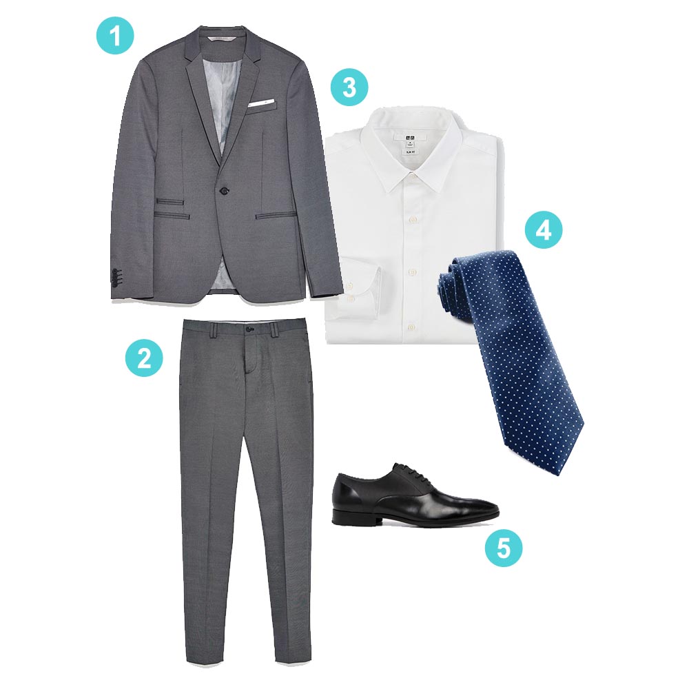 1. and 2. Zara 3. Uniqlo 4. The Tie Bar 5. Aldo