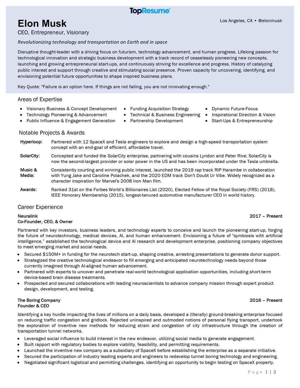 Elon Musk's Extraordinary CEO Resume