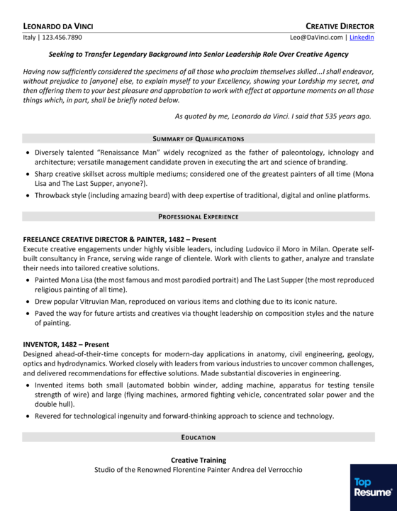 Da vinci - resume example